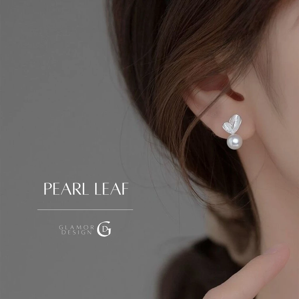 GLAMOR✨ต่างหูไข่มุกแท้ Pearl Leaf ต่างหูไข่มุก เม็ดใหญ่ ต่างหูเงินแท้ ต่างหูมุกเกาหลี ตุ้มหูมุก