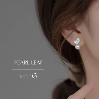 GLAMOR✨ต่างหูไข่มุกแท้ Pearl Leaf ต่างหูไข่มุก เม็ดใหญ่ ต่างหูเงินแท้ ต่างหูมุกเกาหลี ตุ้มหูมุก