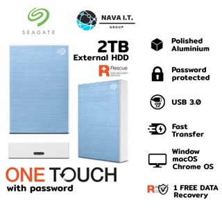 COINSคืน15%⚡FB9JMZV6⚡ SEAGATE ONE TOUCH WITH PASSWORD EXTERNAL HARDDISK 2TB (FAST TRANSFER/USB 3.0) ฟ้า- ประกัน 3ปี