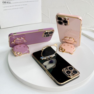 OPPO F11 F9 F7 F5 Find X3 Pro Youth เคสออปโป้ สำหรับ Case Cute Cat Mirror Folding Bracket เคสนิ่ม เคส เคสโทรศัพท์ เคสมือถือ Shockproof Cases