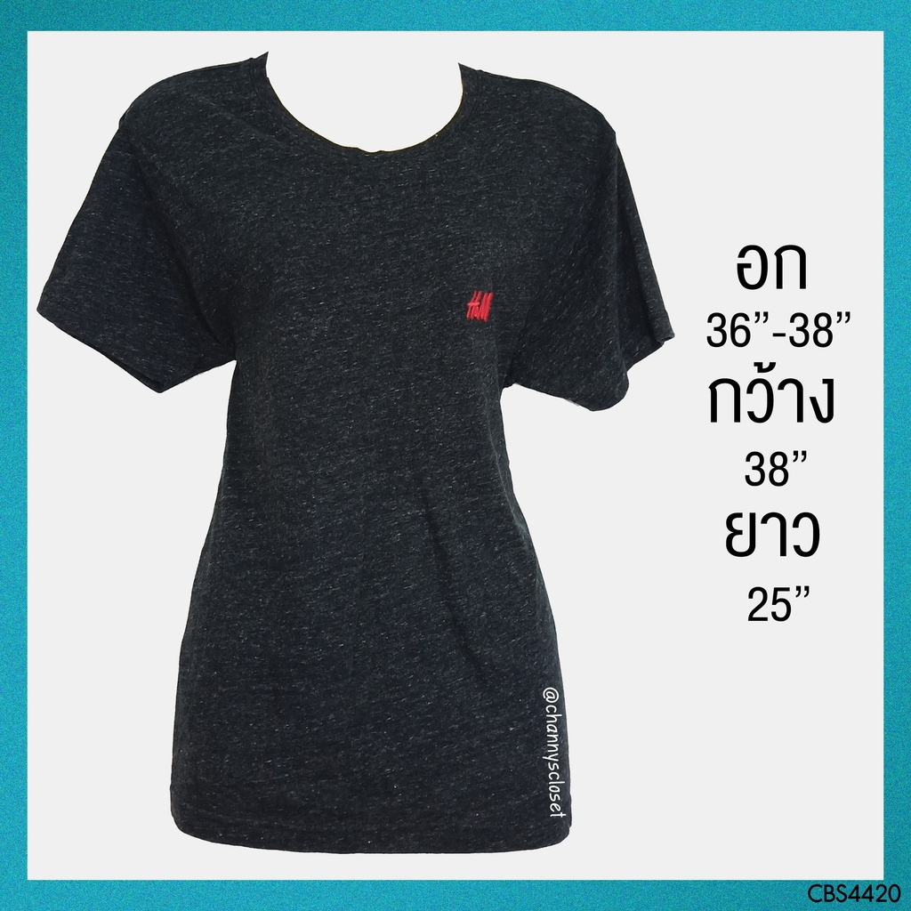 💖USED H&M Men - Dark Gray T-Shirt | เสื้อยืดสีเทา แขนสั้น คอกลม โลโก้ เสือยืดผู้ชาย ทรงใหญ่ สีพื้น ม