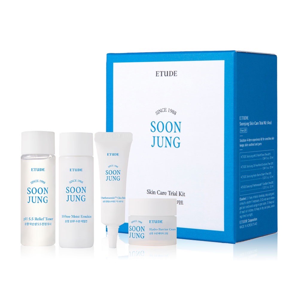 [ของแท้/ฉลากไทย] Etude House Soon Jung Skin Care Trial Kit (4 Items) ชุดบำรุงผิวหน้าสำหรับผิวแพ้ง่าย บอบบาง