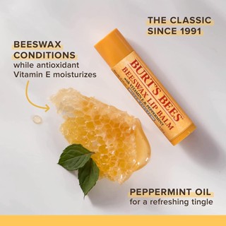 ลิปบาล์ม Burts Bees Beeswax Lip Balm ผสมวิตามินอี ให้ความชุ่มชื้น ริมฝีปากนุ่ม ไม่แห้งแตก นำเข้าจากอังกฤษ