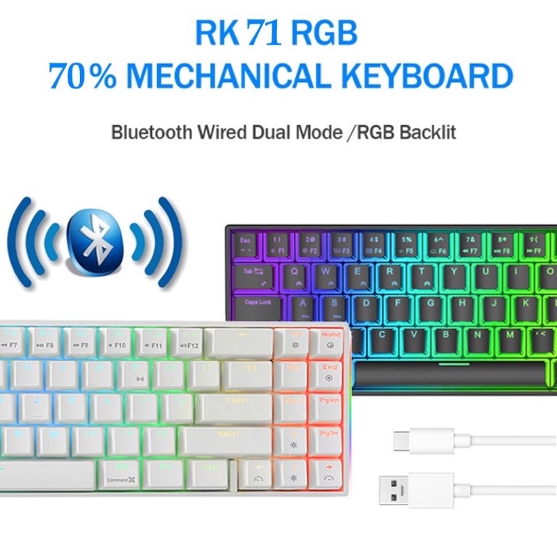 [พร้อมส่ง][COD] RK71 Royal Kludge ไฟ RGB, Dual Mode: USB กับ Bluetooth Mechanical Keyboard