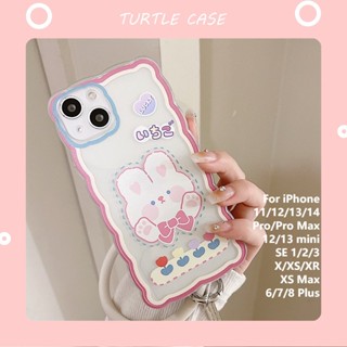 [พร้อมส่ง] เคสโทรศัพท์มือถือ ซิลิโคน ลายการ์ตูนกระต่าย พร้อมสายคล้องมือ สําหรับ iPhone 14 13 12 11 PROMAX XS XR XSMAX SE2020 6 7 8PLUS MINI