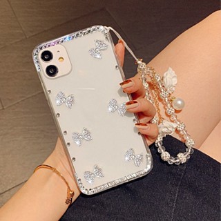 เคสโทรศัพท์มือถือใส ประดับโบว์ และเพชรเทียม คริสตัล ไข่มุก และดอกไม้ สําหรับ Samsung Galaxy S22 Ultra S21 FE S20 Plus Note 20 Note10 ZFold 4 3 2 Flip 4 3 A51 A82