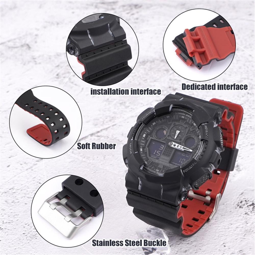 สายนาฬิกาข้อมือซิลิโคนเรซิ่น 16 มม. สองสี สําหรับ Casio G-Shock GA-100 110 120 140 150 300 400 700 GD-100 110 120 G-8900 GLS-100 GAC-100