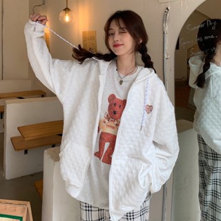 { เสื้อกันหนาวมีฮู้ด } เสื้อคาร์ดิแกนพร้อมซิปคลุมด้วยผ้า รุ่นใหม่ 2022 แฟชั่นฤดูใบไม้ผลิฤดูร้อนสำหรับผู้หญิง