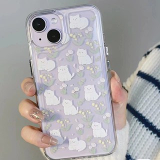 เคสโทรศัพท์มือถือแบบนิ่ม TPU ใส กันกระแทก ลายแมว ดอกทิวลิปน่ารัก สําหรับ IPhone 14 13 12 11 Pro XS Max X XR 7+ 8 Plus