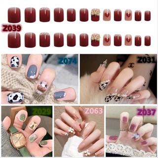 Kz เล็บปลอม พร้อมกาว Diy สําหรับตกแต่งเล็บ 24 ชิ้น