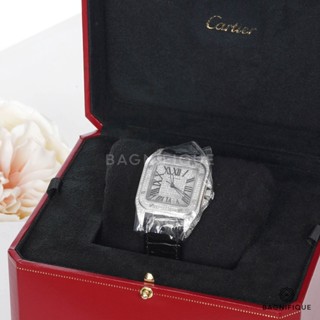 NEW CARTIER SANTOS M DAIMOND BLACK LEATHER SHW