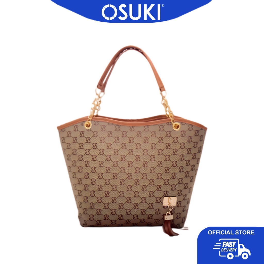 OSUKI กระเป๋าสะพายหนังหรูหรา 12216 - สีกากี