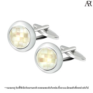 ANGELINO RUFOLO Cufflink(คัฟลิงค์)  ดีไซน์ Mosaic Circle คัฟลิ้งโรเดียมคุณภาพเยี่ยม ตกแต่งด้วย Pearl(ไข่มุก)สีขาว/สีฟ้า