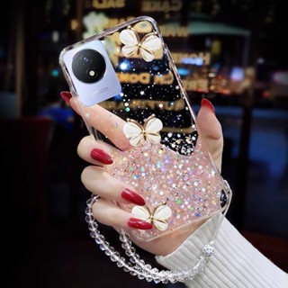 เคสโทรศัพท์ Phone Case VIVO Y02 Y16 V25 V25e Y35 Y22 Y22S 4G 5G เคส 2022 New Fashion 3D Crystal Butterfly Glitter Starry Sky Casing with Crystal Bracelet Silicagel TPU Softcase Back Cover