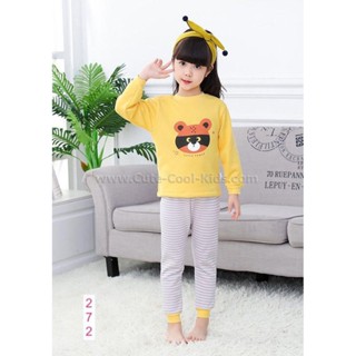 PJK-272 ชุดนอนเด็กผ้าหนา สีเหลือง ลายหมี