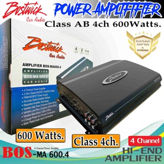 เพาเวอร์แอมป์ 4ch. BOSTWICK รุ่นBOS-MA600.4 เพาเวอร์แอมป์ 4Ch Class AB กำลังขับ 600Watts. แอมป์มีประสิทธิภาพสูง เสียงดี