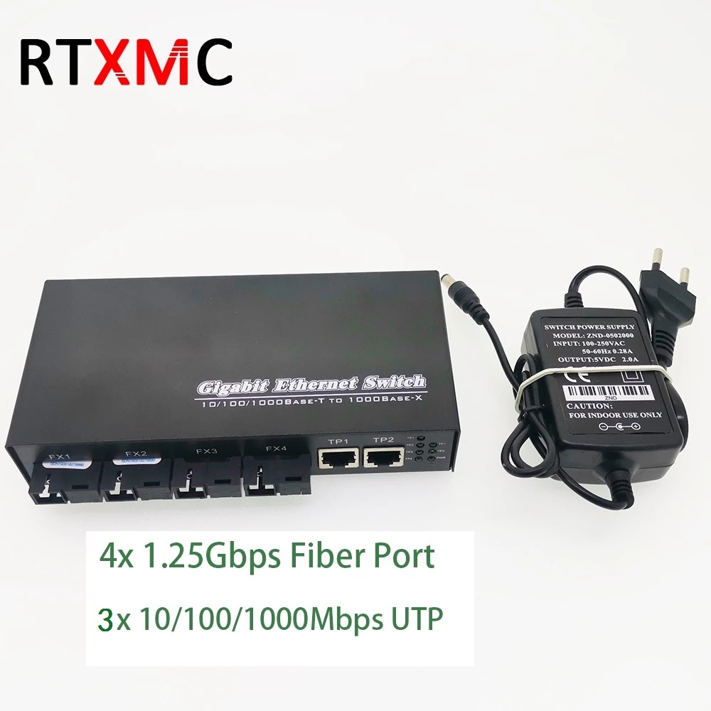 Optical Media Converter Ethernet Connector 10/100/1000m Gigabit single-mode 1.25g 1000m 3rj45 4sc