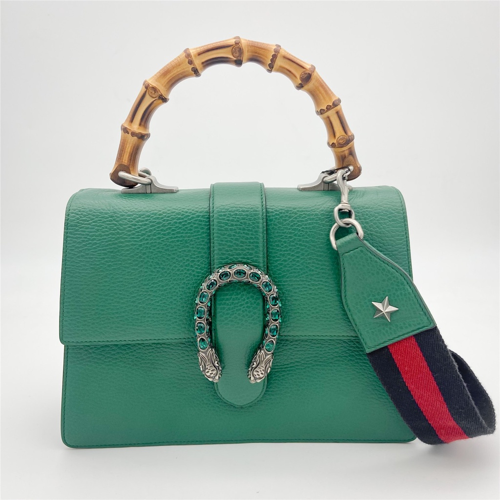 GUCCI กระเป๋าถือ Gucci Dionysus Bamboo ขนาดกลางสีเขียวกระเป๋าสะพายข้างเดียว
