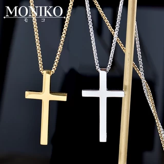MONIKOสร้อยไม้กางเขน รูปไม้กางเขนสร้อยคอแฟชั่นผู้ชายและผู้หญิง เครื่องประดับ สเตนเลส สีเงิน สีทอง