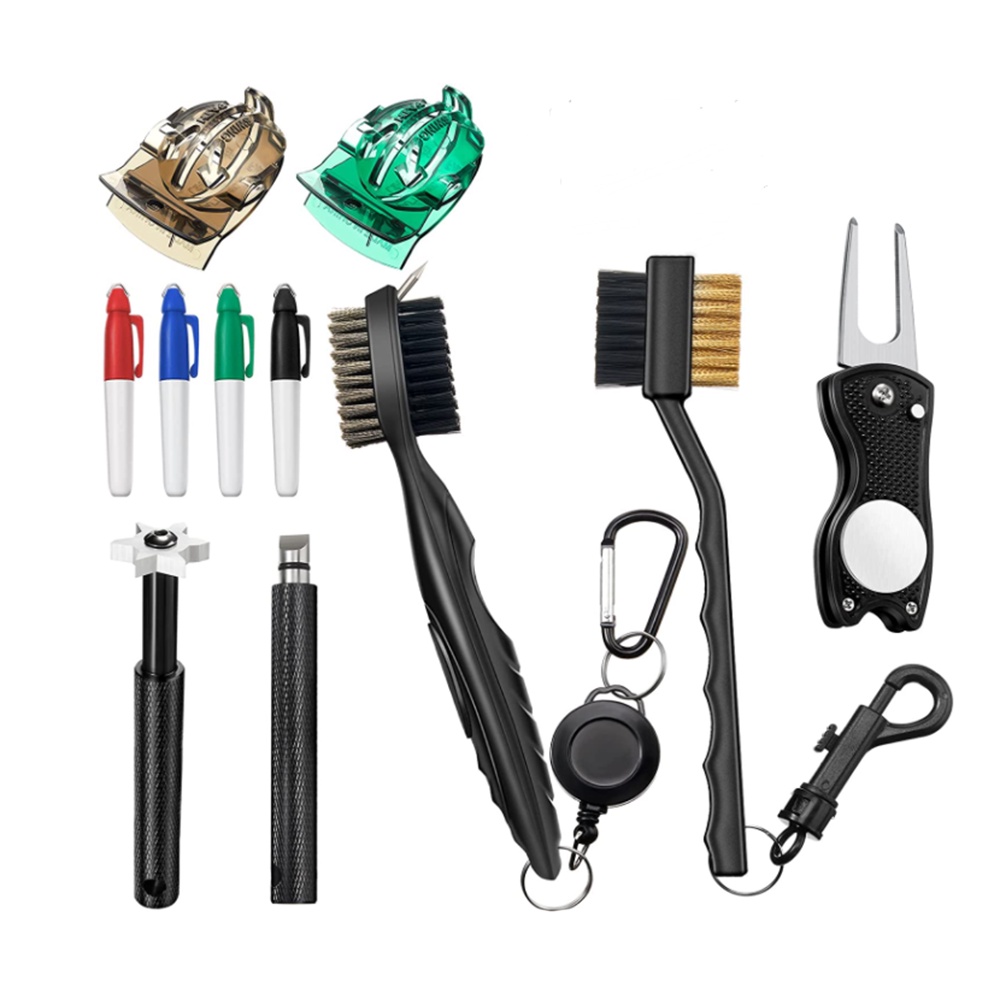 AGolf Club Cleaner Tool,2 Golf Club Brush,Foldable Divot Repair Tool