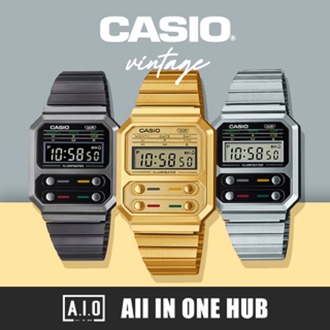 (พร้อมกล่อง) นาฬิกาข้อมือ Casio Vintage รุ่นA100WE สายสแตนเลส Unisex watch นาฬิกาวินเทจ คาสิโอ้ สายเหล็ก TW611