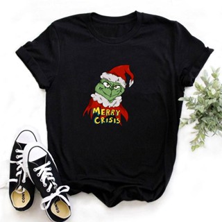 2022 เสื้อยืดคริสต์มาส Grinch Green Grinch เสื้อยืดผู้ชายและผู้หญิงแขนสั้น Christmas