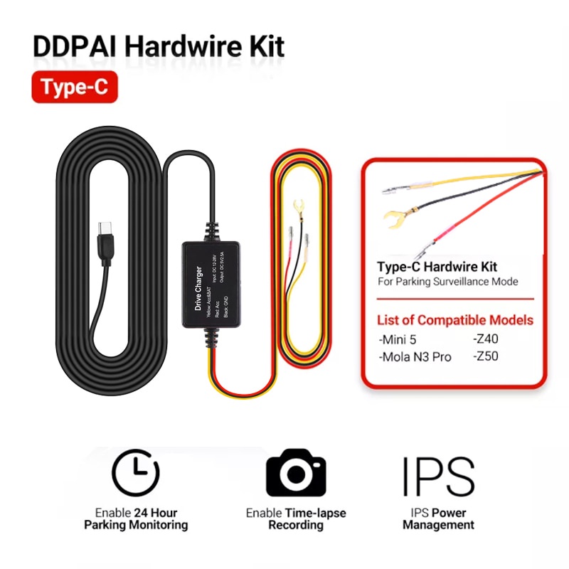 ที่ชาร์จ USB Type-C 4 เมตร สําหรับ DDPAI Mini 5 12 24V DDPAI Mini 5 Z40 Z50 Mola N3 Pro