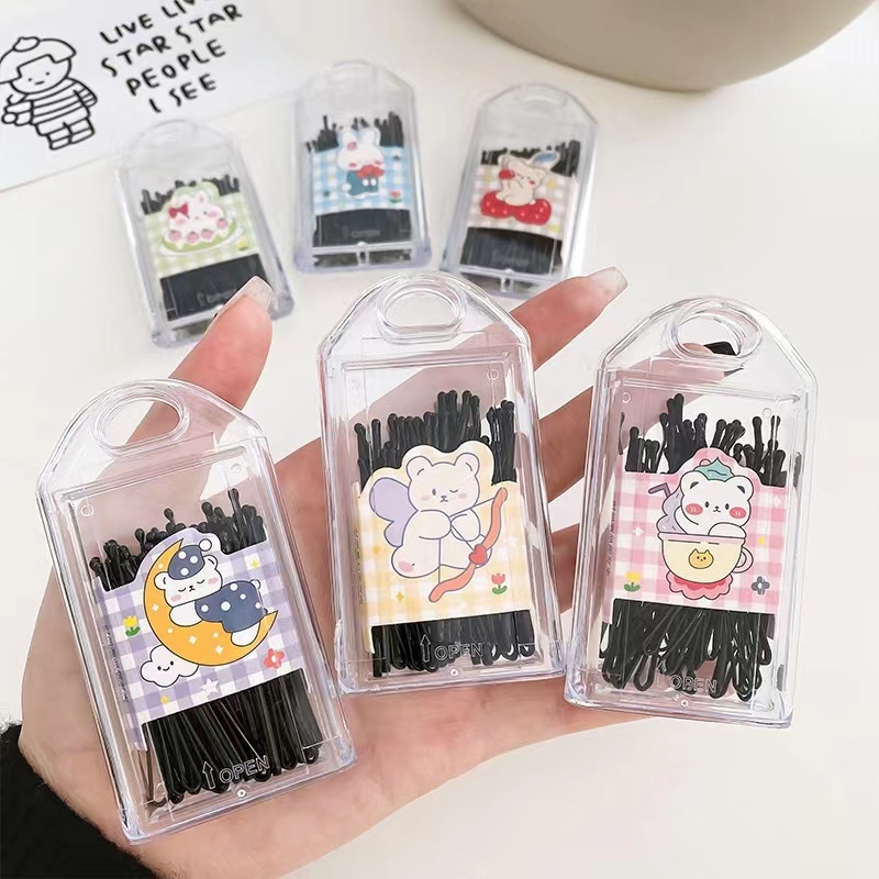 30 กล่อง เกาหลี ใหม่ เมทัลลิก สีดํา กิ๊บติดผม เด็ก ที่เรียบง่าย คงที่ ผมหน้าม้า คลิปด้านข้าง