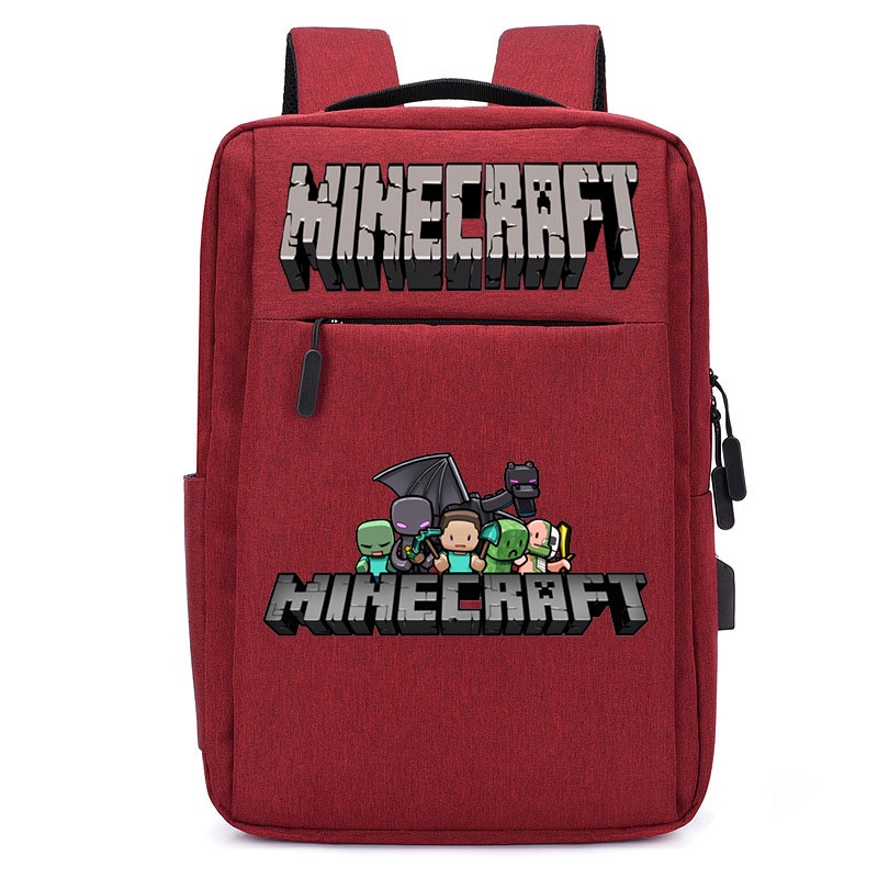 Minecraft กระเป๋าเป้สะพายหลัง กระเป๋านักเรียน ใส่แล็ปท็อป ลายการ์ตูนอนิเมะ อินเตอร์เฟซ USB สําหรับผู้ชาย และผู้หญิง