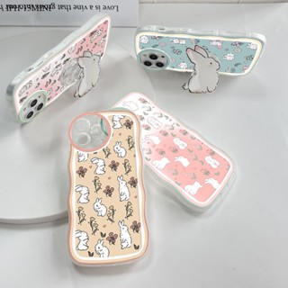 iPhone 14 13 Mini Pro Plus Max เข้ากันได้ เคสไอโฟน สำหรับ Case Flower Rabbit Wave Bracket เคส เคสโทรศัพท์ เคสมือถือ Full Back Cover Soft Cases Protective Shockproof Casing