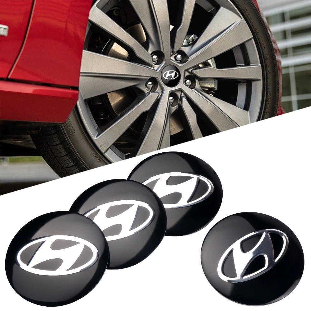 ราคาต่อ 4 ชิ้น โลโก้สติกเกอร์ติดดุมล้อ ฮุนได ขนาด 5.6 / 6.5 cm HYUNDAI black wheel center cap sticker logo