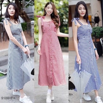 พร้อมส่ง เดรสยาว Maxi Dress แม็กซี่เดรส ลายสก็อต รงน่ารักใส่ได้บ่อยๆค่ะ