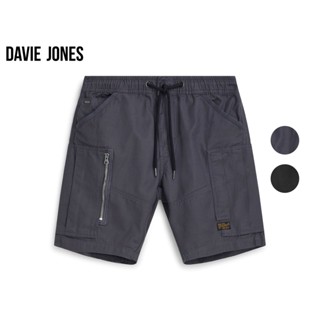 DAVIE JONES กางเกงขาสั้น ผู้ชาย เอวยางยืด สีเทา สีดำ Elasticated Shorts in grey black SH0013GY BK