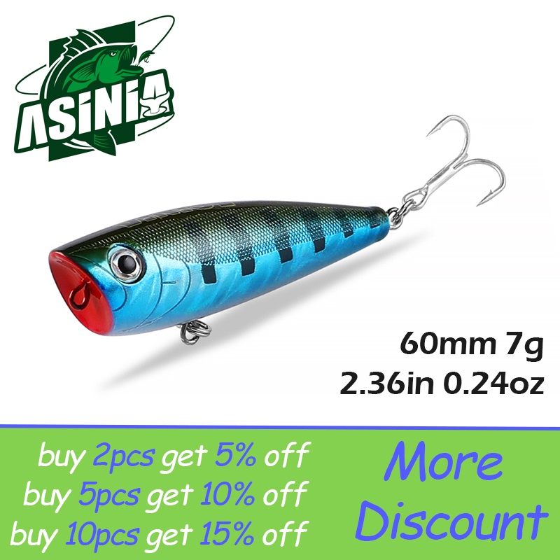 Asinia 60 มม. 7.0g Popper Professional Hot Fishing Tackle ขายปลีกด้านบนขาย Qulity Fishing Lure Topwater สําหรับ Pike และ Bass