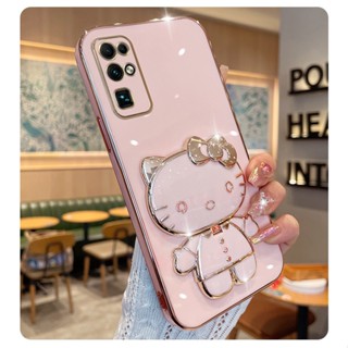 เคสนิ่ม ลายเฮลโลคิตตี้ พร้อมขาตั้ง ชุบไฟฟ้า สําหรับ Samsung Galaxy S20 S10 S9 Plus S20FE