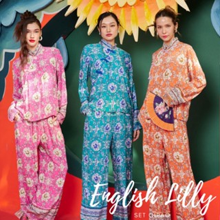 THONGYOY - Set Qipao English Lilly เซ็ตกี่เพ้า เซ็ตกางเกงคอจีน ลายดอกไม้ ฟรีไซส์ เอวยางยืด