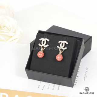 NEW CHANEL EARRING CC BALL DAIMOND PINK GHW