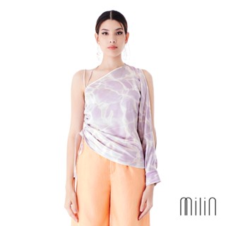 [MILIN] Sidina Top Printed One shoulder side ruched top with long split sleeve เสื้อไหล่เดียวสายคู่แขนยาวแต่งรูดผ่าแขน