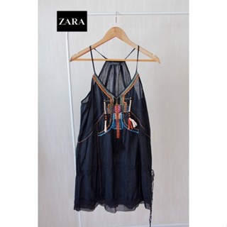 ZARA x cotton เดรส งานปักโบฮีเมียน  ❌ตัดTag ป้าย M อก 38 ยาว 36 ตำหนิชายนิดไม่น่าเกลียด • Code : 410(12)