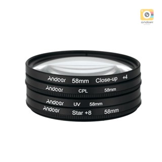 Andoer 58mm UV+CPL+Close-Up+4 +Star 8-Point Filter Circular Filter Kit Circular Polarizer Filter Macro Close-Up Star 8-Point Filter with Bag for   Pentax  DSLR Camera