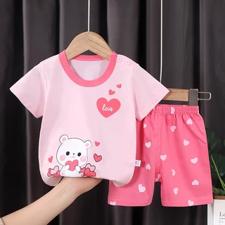 พร้อมส่ง ชุดเซ็ทเด็ก 2 ชิ้น เสื้อแขนสั้นคอกลม+กางเกงขาสั้น ผ้านุ่มใส่สบายมากจ้า
