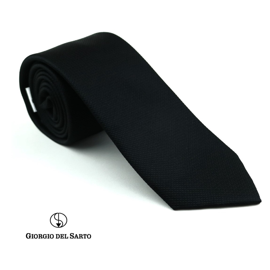 Giorgio Del Sarto Necktie 8.5 cm Silk Black B with Fabric Texture เนคไทผ้าไหมสีดำมีเท็กเจอร์