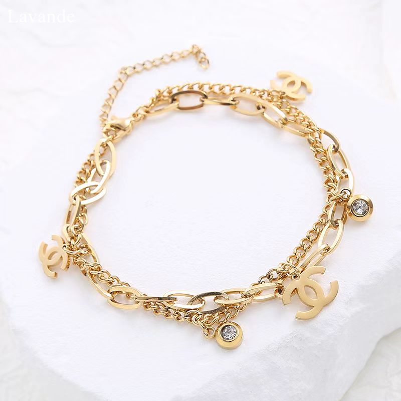 [LAVANDE] สร้อยข้อมือไทเทเนียมสองชั้นหญิงการออกแบบระดับไฮเอนด์ที่ดีงามแสงหรูหราสร้อยข้อมือสไตล์เย็น 18K Gold Colorfast สร้อยข้อมือ S3Q21
