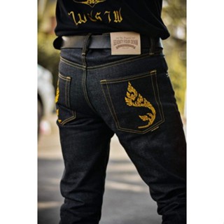 74DEnim รุ่นปักทอง กระบอกเล็ก ผ้าดิบ15Oz Unsanforized