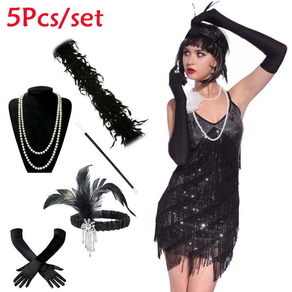 1920'S Ladies Gatsby Fancy Dress Accessories Flapper Charleston Girl Costume Set