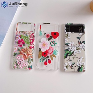 Jusheng เคสโทรศัพท์มือถือแฟชั่น ลายดอกไม้ ดอกคําฝอย สีขาว สําหรับ Samsung Z Flip4 Z Flip3 HD