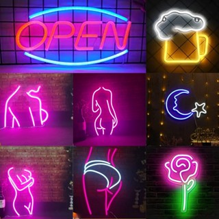 ป้ายไฟ open สีชมพู เบียร์ LED Lady Back Neon Sign เหมาะสำหรับห้องนอน Living Shop ร้านกาแฟบาร์คลับ