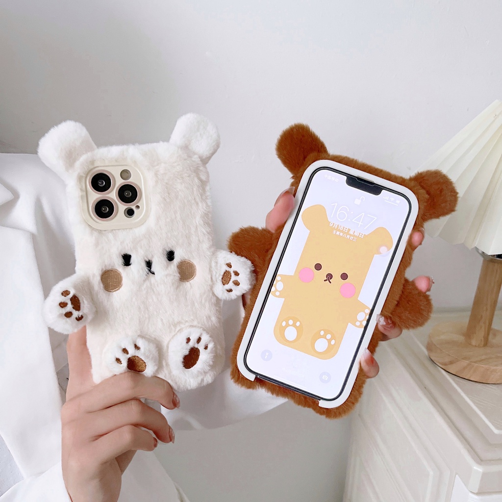 เคสโทรศัพท์มือถือ ลายหมี สีขาว สีน้ําตาล สําหรับ Iphone 14 Pro Max 13 Pro Max 12 Pro Max 11 Pro Max Xs Max Xr X 7+ 8+