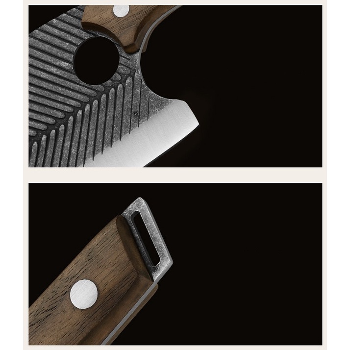 E35 มีดอีโต้+ซอง/มีดสับ/มีดหั่น/มีดทำครัว ยาว26ซม. หนา3มิล หนัก320กรัม ด้ามไม้แท้ แบบหัวกลม - รูปที่ 7