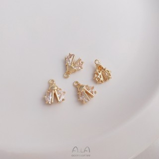 จี้สร้อยคอ สร้อยข้อมือ ต่างหู รูปด้วง ฝังเพทาย สีทอง 14K ขนาดเล็ก แฮนด์เมด diy